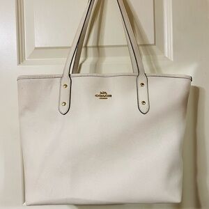 Coach White Leather Tote with Gold Hardware
